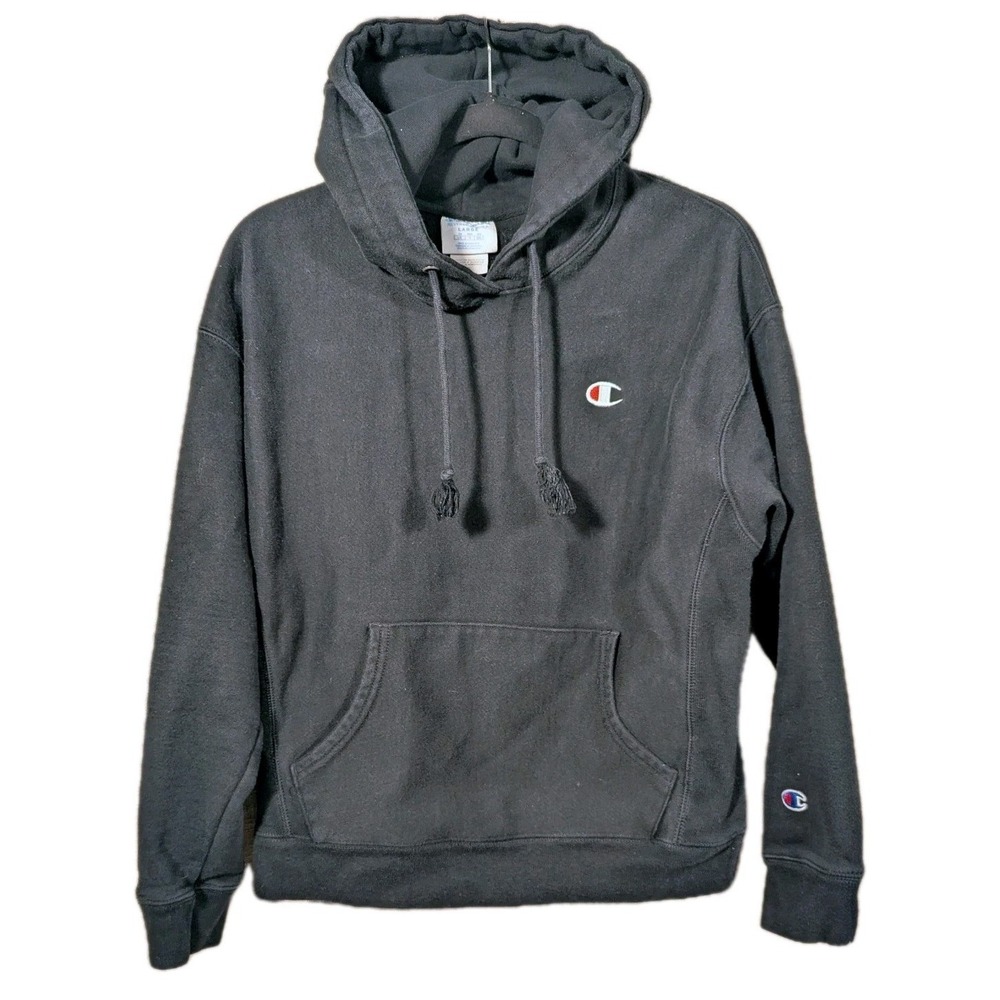 Champion Black Hooded Sweatshirt with Small Logo